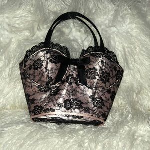 Black lace, pink vintage bustier/corset purse!